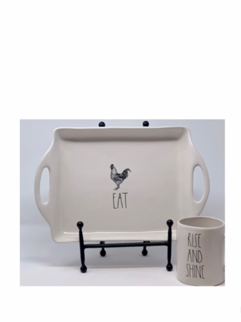 NEW Rae Dunn “EAT” Chicken Rooster Ceramic Platter Server Tray Farmline